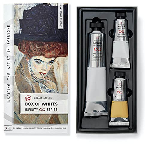 Pinturas al óleo blancas para artistas, pintura al óleo blanca de titanio de 200 ml, 50 ml de zinc blanco titanio, 50 ml de tono amarillo Nápoles, altamente pigmentada, cremosa y resistente a la luz
