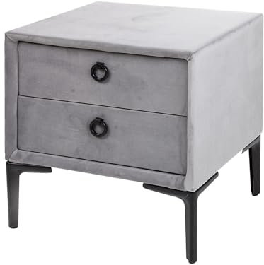 Riess Ambiente Eleganter Nachttisch Cosmopolite 45cm Silbergrau Samt Zwei Schubladen Nachtschrank Beistelltisch