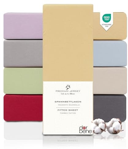 DarBene Spannbettlaken 180x200 Premium, Jersey 100% gekämmte Premium Baumwolle, atmungsaktiv, superweiches Bettlaken bis 30 cm Matratzenhöhe, Oeko-TEX, Sand