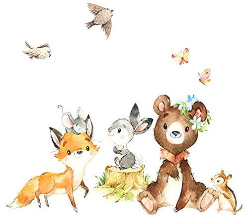 Little Deco Wandsticker Wandtattoo Kinderzimmer Mädchen Tiere Wandaufkleber Waldtiere Bär Hase Fuchs Wandbild Wald Jungen Wanddeko Kinder DL551-2