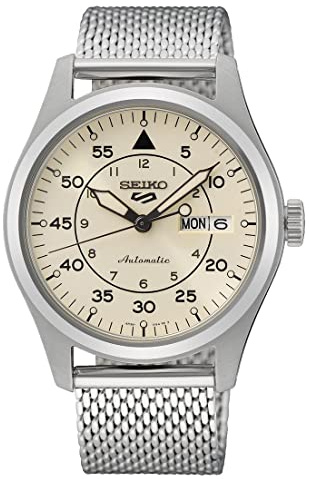 Seiko 5 Sportplatzanzüge Stil | cremefarbenes Zifferblatt | Mesh-Armband aus Stahl SRPH21K1