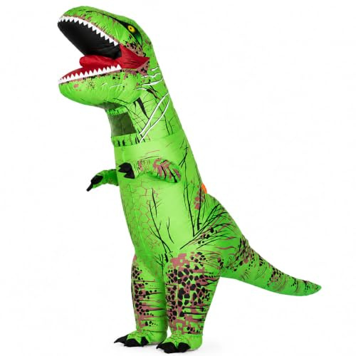 Geerypsy Aufblasbares Dino Kostüm Erwachsene Lustiges Dinosaurier Kostüme | Für Halloween, Karneval, Fasching, Cosplay, Weihnachten, T-Rex Verkleidung Herren Damen, 150-190 cm（Dunkelbraun）