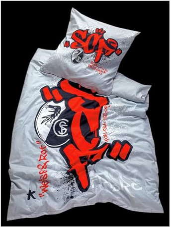 SC Freiburg Bettwäsche GOTS - Graffiti - 2-teilig | 135 x 200 cm | mit Reißverschluss | SCF - Plus Lesezeichen Wir lieben Fußball