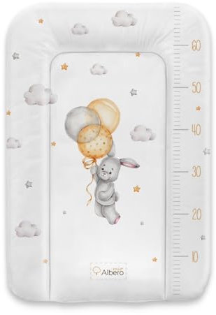 Albero Mio Wickelauflage 50 x 70 cm abwachbar Baby Wickelmatte Kommode Weiche Wickeltischauflage Folie PVC ÖKO-TEХ-zertifiziert (Kaninchen mit Ballons)