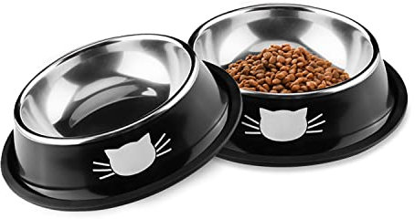 Katzennäpfe Set 2 Stück, Futternapf aus Edelstahl - Wasser und Fütterung Schüssel für Katzen (2 Schwarz)