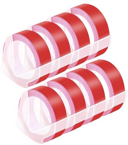 NineLeaf 8 x Kompatibel für Dymo S0898152 521202 3D Kunststoff Prägebändern 12mm x 3m Weiß auf Rot Etikettenband für Magazine 2300 3200 MoTEX E101 MoTEX E404 Beschriftungsgerät