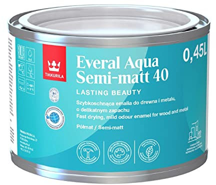 TIKKURILA Everal Aqua 40 - Semi-Gloss Paint For Wood & Metal - Fast Drying Acrylic Enamel - 0.5 Litres