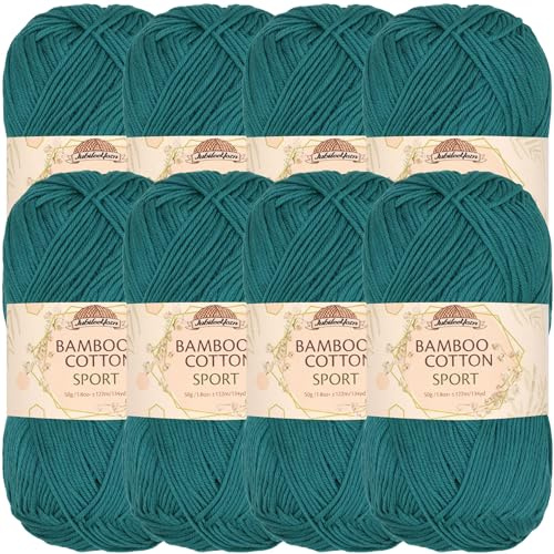 JubileeYarn Bamboo Cotton Sport Yarn - 50g/Skein - Frozen Tidepool - 8 Balls