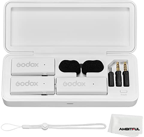 Godox MoveLink Mini UC KIT 2 2.4GHz Wireless Microphone Lapel Mic 2X TX Transmitters + 1x Receiver with Charging Case for Android Type-C -White