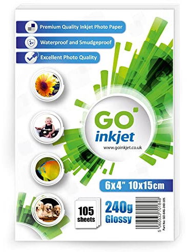 Go Inkjet Fotopapier, 10 x 15 cm, glänzend, 100 Blatt, 240 g/m², für HP Canon Epson Tintenstrahldrucker zum Drucken von Fotos