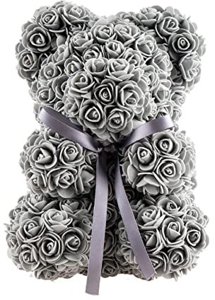 Yarhom Rose Bear Artificial Flowers Bear Romantic Foam Rose Valentine's Day Birthday Rose Gifts For Women Mom Girlfriend Dad (Grey)