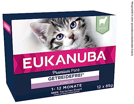 EUKANUBA Junior Katzenfutter nass getreidefrei - Premium Nassfutter mit viel Lamm für Kitten, 12 x 85 g