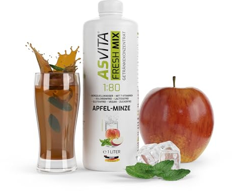 AsVita Getränkekonzentrat Fresh Mix 1:80-1 Liter Flasche - Getränkesirup zuckerfrei - 26 leckere Zero Sirup Geschmacksrichtungen (Apfel-Minze) für den Wassersprudler