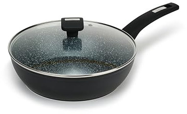 CosyChef Nova Bratpfanne 24 cm - Bratpfanne mit Glasdeckel und Antihaftbeschichtung - Granit Omlettpfanne Geeignet für alle Herdarten, auch Induktion - PFOA Frei