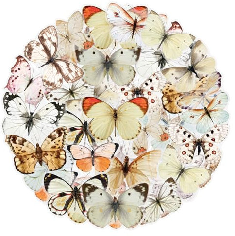 VSCO 40 Stück Transparente Dekorative Aufkleber, Scrapbooking Sticker Schmetterling Thema PET Stickers für Laptop Tassen Gepäck Fotoalbum Notizbuch Tagebuch Grußkarte Umschlag (Weiß)