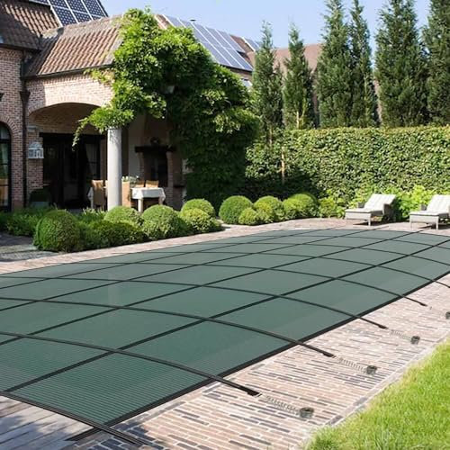 SHADEWIZ Bâche de sécurité pour piscine souterraine, résistante au froid, 4,8 x 9,1 m, contient tout le matériel pour l'installation, robuste et résistante à l'usure, verte