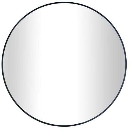 GreyZouq Large, Round Black Metal Rimmed, Wall Mirror. Perfect for bedroom, living room hallway kitchen and bathroom. Circular mirror – 50cm diameter. Vintage/contemporary.