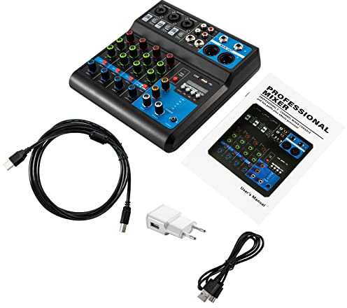 Mixer per DJ a 5 canali, mixer audio, registratore e USB, 2 ingressi microfono, porta USB, per microfoni, chitarre, bassi, tastiere, mixer, strumenti, ecc
