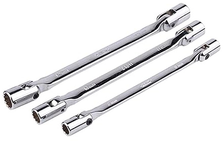 3 Pack Swivel Head Flexible Socket Wrench Set Metric Double 12 Point Spanner Ratchet Screwdriver Bit Tool Quick Release Swivel Head Spanner Wrench Flexible Socket Double Point Spanner Hand Tool Wrench