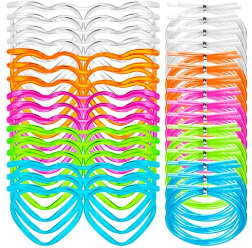 16PCS Silly Heart Straw Glasses for Kids 5 Colors Novelty Drinking Straw Glasses Fun Loop Straws Eyeglasses in Cute Heart for Adults Kids Annual Meeting Birthday (Plastic)