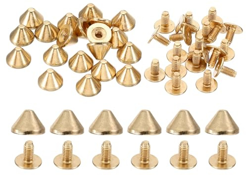 PATIKIL 9mm Nieten für Kleidung, 20 Sets Nieten und Spikes Leder Nieten Kegel Spikes Metall Schraubnieten für Kleidung, Lederhandwerk, Stoff Schuhe, 6x9mm, Goldfarben
