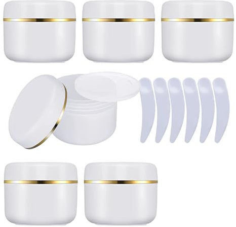 YANCAER 6 pièces 50 g Blanc Crème Pots en Plastique,50 ml Avec Bord Or Cosmétiques récipient Lotion onguents DIY Masque facial Pots en Voyage produits de beauté