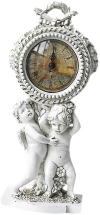 F Fityle Engel Statue Schreibtisch Uhr Harz Engel Figur Twin Cherubs Kaminsims Uhr Tisch Uhr Ornament für Schlafzimmer Tischplatte, Weiß