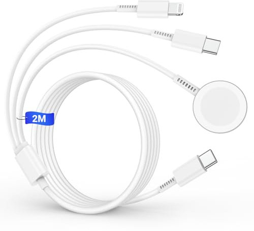 3-in-1 Ladekabel für Apple Watch und iPhone, 2M USB C iWatch Schnellladekabel, Typ C Schnellladegerät Charger Cable für Apple Watch Series 9/8/7/6/SE/5/4/3/Ultra/iPhone 15 Pro Max/14 Plus/13/12/11