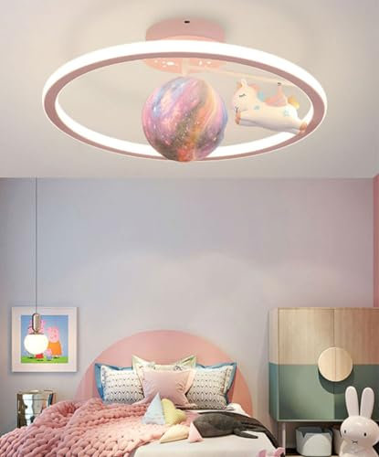 SSNCcNC Drei-Farben-Licht Deckenleuchte Modern LED Cartoon Eisen Harz Deckenlampe Kreativ Planet Kinderzimmer Leuchte Kinder Schlafzimmer Babyzimmer Ø48cm 62W