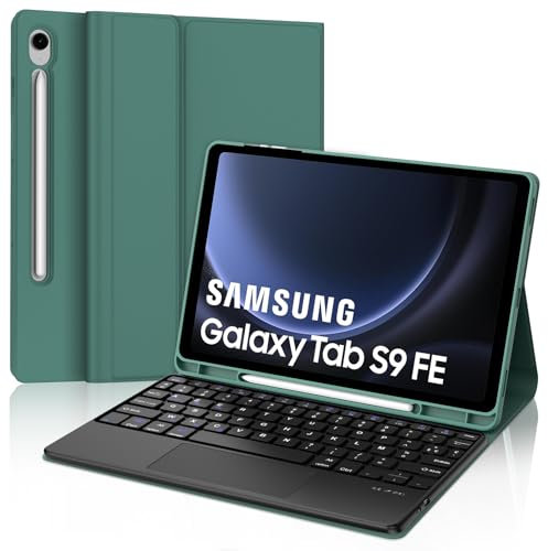 Clavier avec Touchpad pour Samsung Tab S9 FE 10.9/S10 FE 10.9 2025, Coque Galaxy Tab S10 FE avec Clavier, AZERTY Français Clavier Détachable avec Trackpad pour Samsung Tab S10/S9 FE, Vert foncé