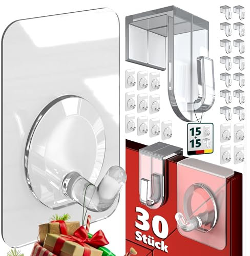 4smile MIX-SET Fensterhaken zum Einhängen 15 Stück (bis 16 mm) + Selbstklebende Haken 15 Stück - Klebehaken transparent, Fenster Haken Aufhängung Deko