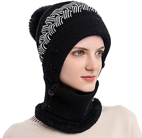 Uwdiohq Black of Friday Sale Wintermuetze Damen Oversize Muetze Winter Maenner Muetze Damen Winter Mit Fleece Ballon Strickmuetze Damen Baseball Cap Herren XXL Sale Angebote Bestellung