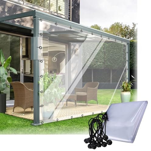 wasserdichte Pergola Seitenteile mit Ösen UV-beständig Transparente Plane Wetterfeste Kunststoffplane für Terrasse, Veranda, Pavillon POCHY(6'x8'/1.8x2.5m)