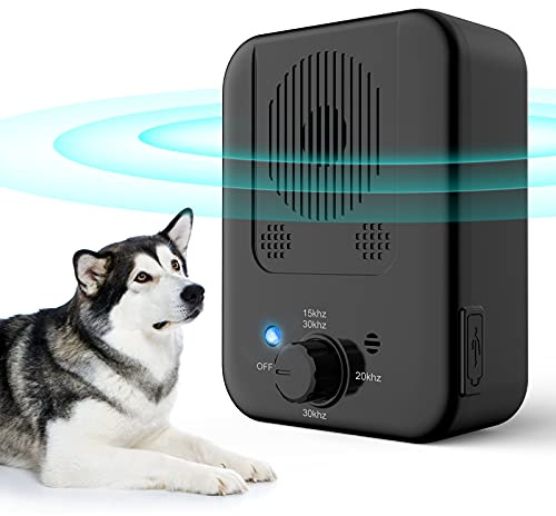 Antibell für Hunde, 3 Frequenzstufen Sonic Anti Bell, 33Ft Reichweite Antibell Ultraschall Gerät für Hunde, Wiederaufladbare Hundebell-Kontrolle im Innen Außenbereich, Anti-Bell-Mittel Hunde/Schwarz
