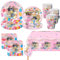 Sidesea 81 stoviglie per feste di compleanno, decorazione per feste di compleanno, 81 pezzi, decorazione per feste di compleanno, piatti di carta, stoviglie per feste di compleanno per bambini