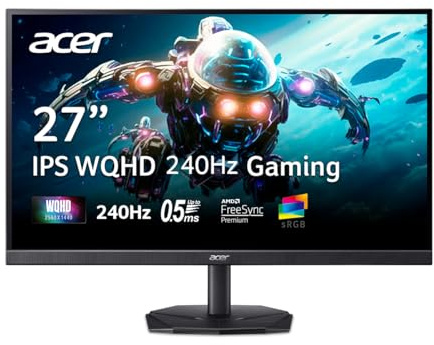 acer Nitro KG271U W3bmiipx IPS Gaming Monitor WQHD 2560 x 1440 ZeroFrame Design | AMD FreeSync Premium | Hasta 240Hz | Hasta 0,5 ms | Un puerto de visualización 1.2 y dos puertos HDMI 2.0 | KG271U