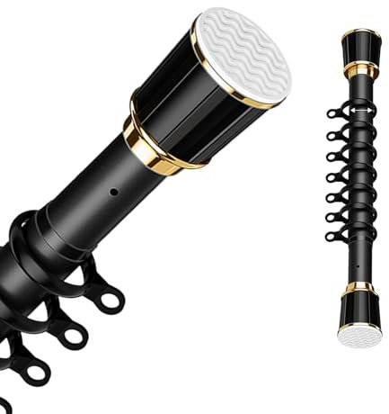 Tringle à Rideau de Douche Extensible, Tringle Télescopique de 110-200cm 260-350cm 410-490cm Barre à Rideau Sans perçage Barre télescopique à pince pour Placard, Salle de Bain, Balcon(Noir,210-300cm)