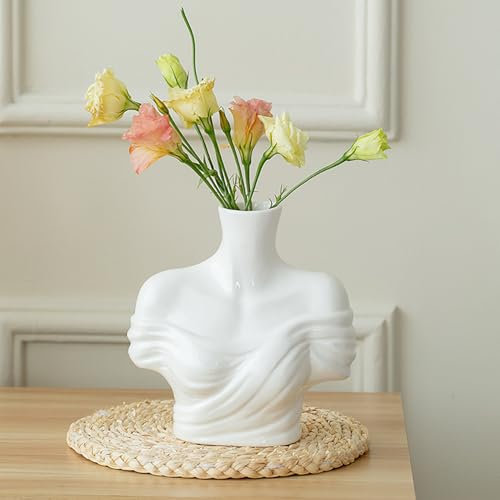 Pcscevcr Weibliche Körpervasen, künstlerischer Kopf, halbe Körperbüste, Statue, Vase, moderne Keramik-Skulptur, Blumenvase für Zuhause, Wohnzimmer, Büro, Dekoration (A)