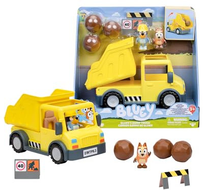 Bluey Dump Truck, Camión de Basura, Incluye Figurita Amigo, Incluye Pegatinas, 2 Alertas y 3 Rocas de Plástico para su Aventura, Famosa (BLY96000)