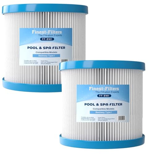 Finest-Filters Compatible With Bestway Type I Size 1 Filter Cartridge, Bestway Hot Tub Spa and Swimming Pool 58093-17 Filter, Pool Spa Cleaning Filter Type 1 (Pack of 2)