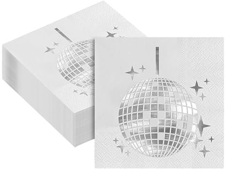 40 Stück Disco Deko Servietten, Discokugel Deko Servietten 25x25cm, 70er 80er 90er Geburtstag Dekor Papierservietten, Disco Party dekor, Servietten Discokugel Party Dekorationen, Retro Partygeschirr