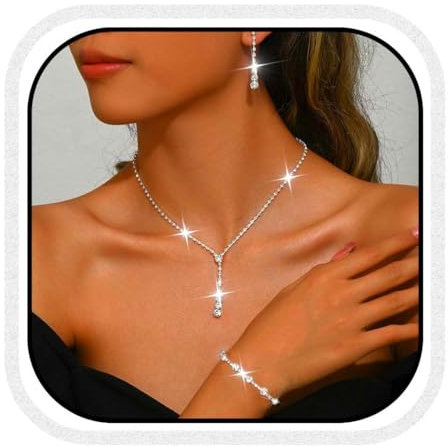 Fashband Strass Brautschmuck Set Silber Hochzeit Halskette Braut Accessoires für Frauen (S, Einheitsgröße)
