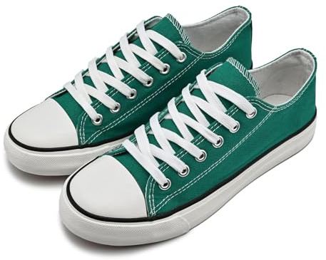 dolphinslides Chaussures basses en toile pour femme et homme - Baskets classiques à lacets - Chaussures de tennis décontractées - Légères et confortables, Vert, 42 EU