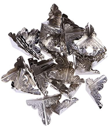 Homoyoyo 30pcs Box Corner Protectors Triangle Carved Rattan Silver Metal Case for Furniture