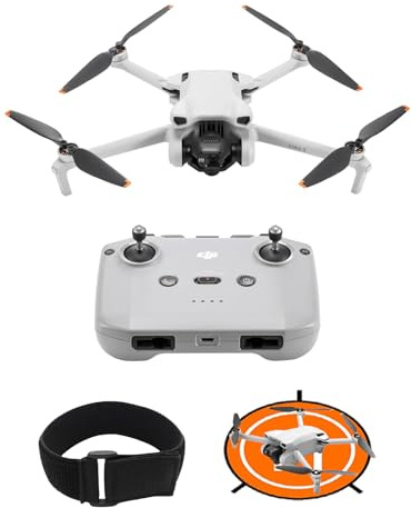 DJI Mini 3 – Leichte und faltbare Mini-Kameradrohne mit 4K HDR-Video, 38 min Flugzeit, (10 km) Videoübertragung, vertikalen Aufnahmen, C0 (Kartenleser+Speicherkarte+Landeplatz+Gummiband)