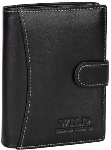 EAAKIE RFID Schutz echt Leder Herren Portemonnaie Geldbörse Geldbeutel Herrengeldbörse Hochformat 9 Karten (Schwarz Hochformat mit Riegel)