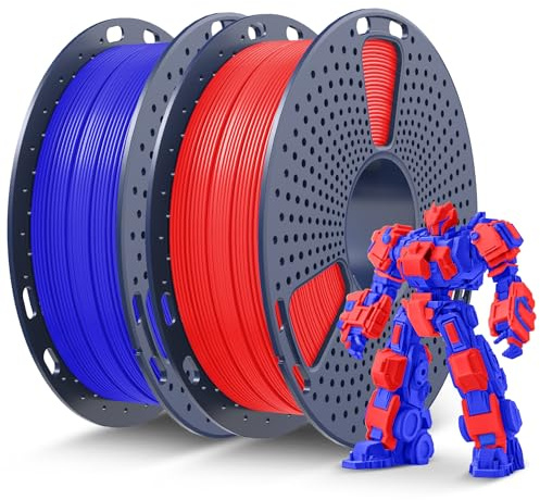 SUNLU PLA Plus Filament 1.75mm 1KG, Upgraded PLA+ 3D Drucker Filament, Maßgenauigkeit ±0.02mm, 0.5KG*2 Spulen (Rot+Kleinblau)