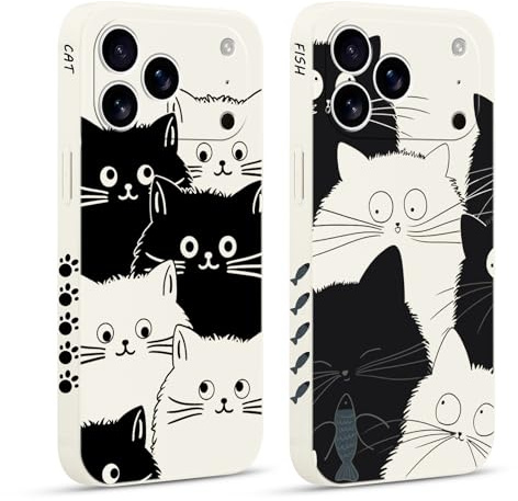 Pnakqil 2 stück Handyhülle für iPhone 17 Pro 6,3, Hülle Katze Fisch Muster Aesthetic Interessant Design süß Ästhetik Schön Mädchen Kameraschutz Stoßfeste Case Silikon Schutzhülle Tasche