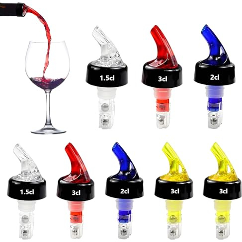 Zyluniy 8pcs Bouchon Doseur Alcool, 1,5cl/2cl/3cl/4cl Bec Verseur Réglable pour Vin rouge, Whisky, Alcool blanc et Vin jaune, Doseur Liquide Précis