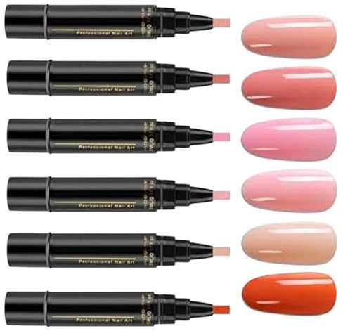 6 Stück Nagellackstift Set - 3 In 1 Nagellack Stift | Kein UV Nagelfarbe Malzubehör | Gel Nagelfarbe Pen | Lack Stift | LED Gel Lack Pen | 6 Farben Nagellackstifte | Nagellackstifte Set